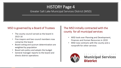 Great Salt Lake Municipal Services District Overview and History Slide Show